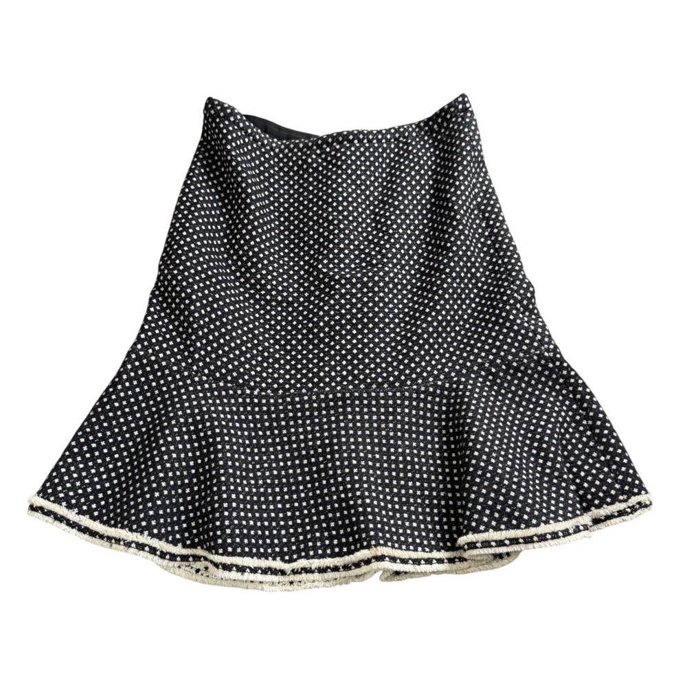 J.Crew Wool Skirt Womens Size 10 Black White Flared Trumpet A-Line Woven Career
